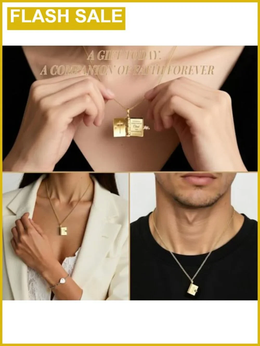 Christian Cross Locket Necklace Stainless Steel Bible Verse Pendant